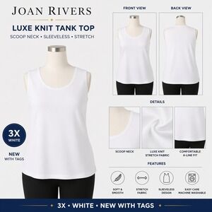 Joan Rivers‎ Luxe Knit Tank Top White Scoop Neck Sleeveless Stretch 3X A398441